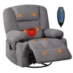 360 Swivel Recliner Chair with Heat and Massage, Recliner for Adults, Single Sofa Seat with 3 Positions, 2 Pockets, 2 Cup Holders and 1 Storage