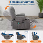 360 Swivel Recliner Chair with Heat and Massage, Recliner for Adults, Single Sofa Seat with 3 Positions, 2 Pockets, 2 Cup Holders and 1 Storage