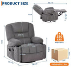 360 Swivel Recliner Chair with Heat and Massage, Recliner for Adults, Single Sofa Seat with 3 Positions, 2 Pockets, 2 Cup Holders and 1 Storage