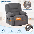 360 Swivel Recliner Chair with Heat and Massage, Recliner for Adults, Single Sofa Seat with 3 Positions, 2 Pockets, 2 Cup Holders and 1 Storage