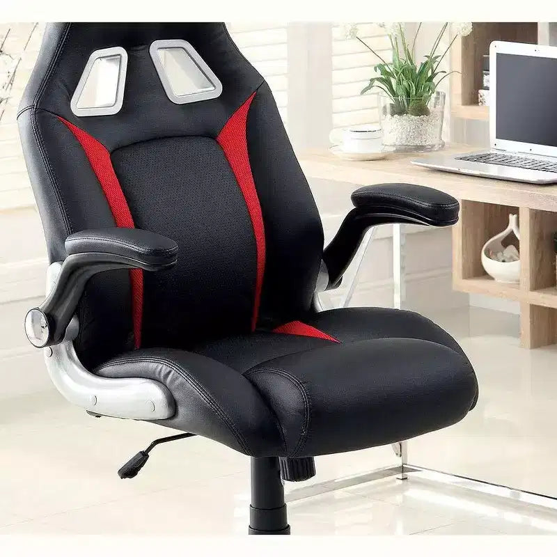 Okak Sedia da Ufficio Moderna Imbottita, Sedia da Computer con Braccioli Pieghevoli e Altezza Regolabile, Sedia Comoda per Sala Giochi, Studio, Nera