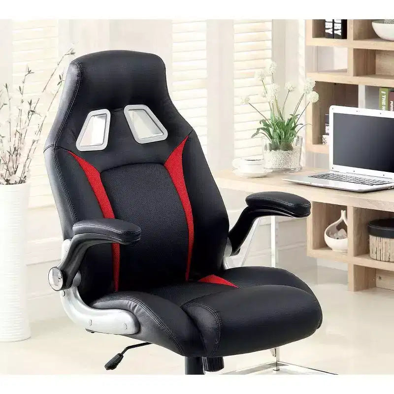 Okak Sedia da Ufficio Moderna Imbottita, Sedia da Computer con Braccioli Pieghevoli e Altezza Regolabile, Sedia Comoda per Sala Giochi, Studio, Nera