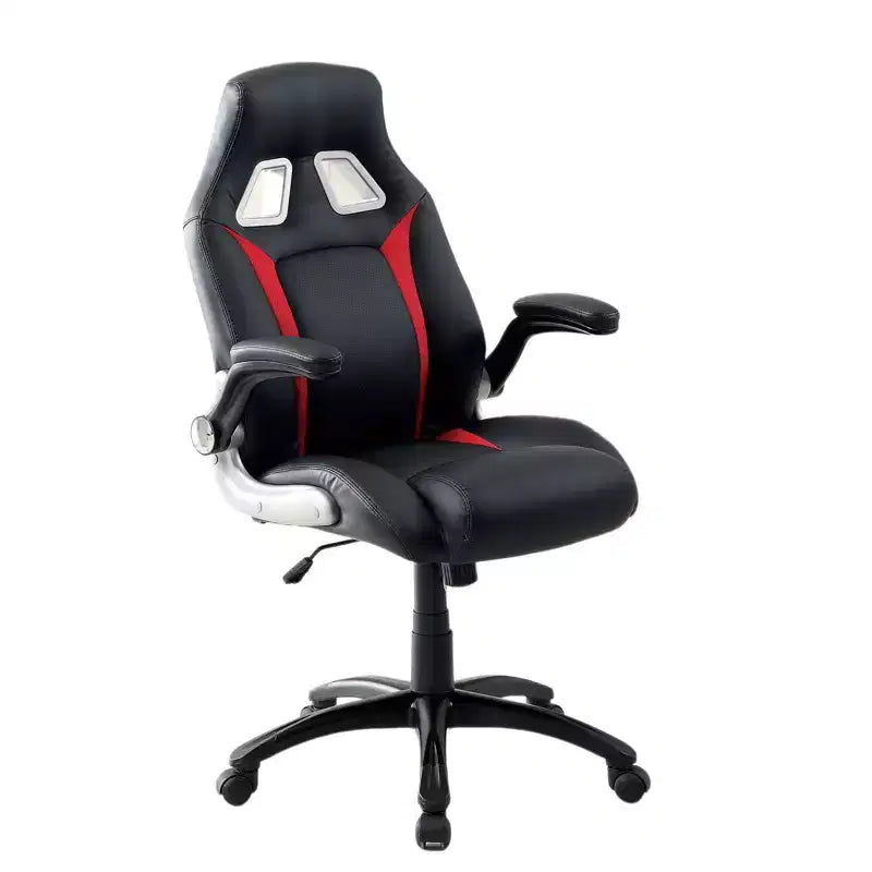Okak Sedia da Ufficio Moderna Imbottita, Sedia da Computer con Braccioli Pieghevoli e Altezza Regolabile, Sedia Comoda per Sala Giochi, Studio, Nera