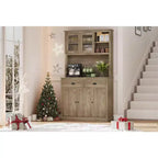 COZONY Tall Kitchen Pantry Cabinet with Doors & Drawer, Farmhouse Hutch with Microwave Stand
