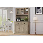 COZONY Tall Kitchen Pantry Cabinet with Doors & Drawer, Farmhouse Hutch with Microwave Stand