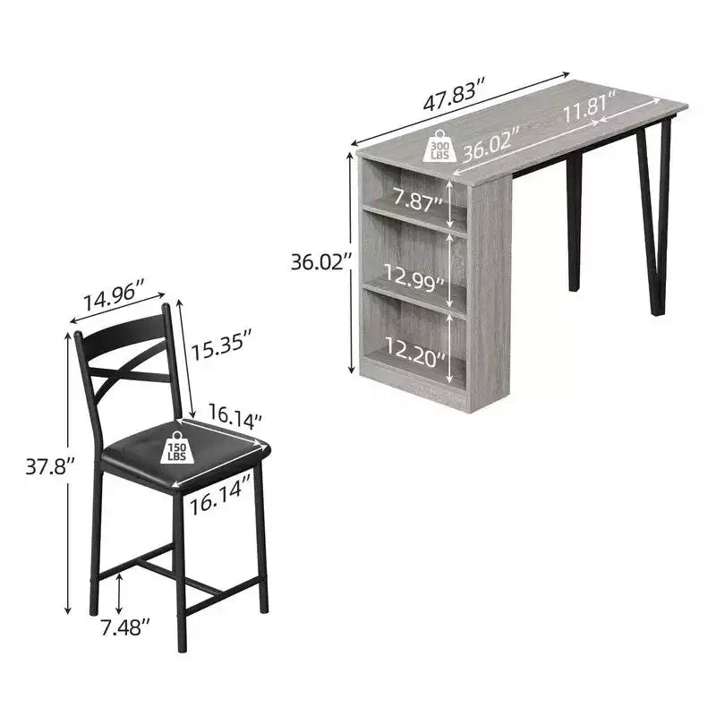 Coolmee Bar Table and Chairs Set, 3 Piece Bar Table Set with with Flip Top Extension and Storage Shelves, Dining Table Set for 2