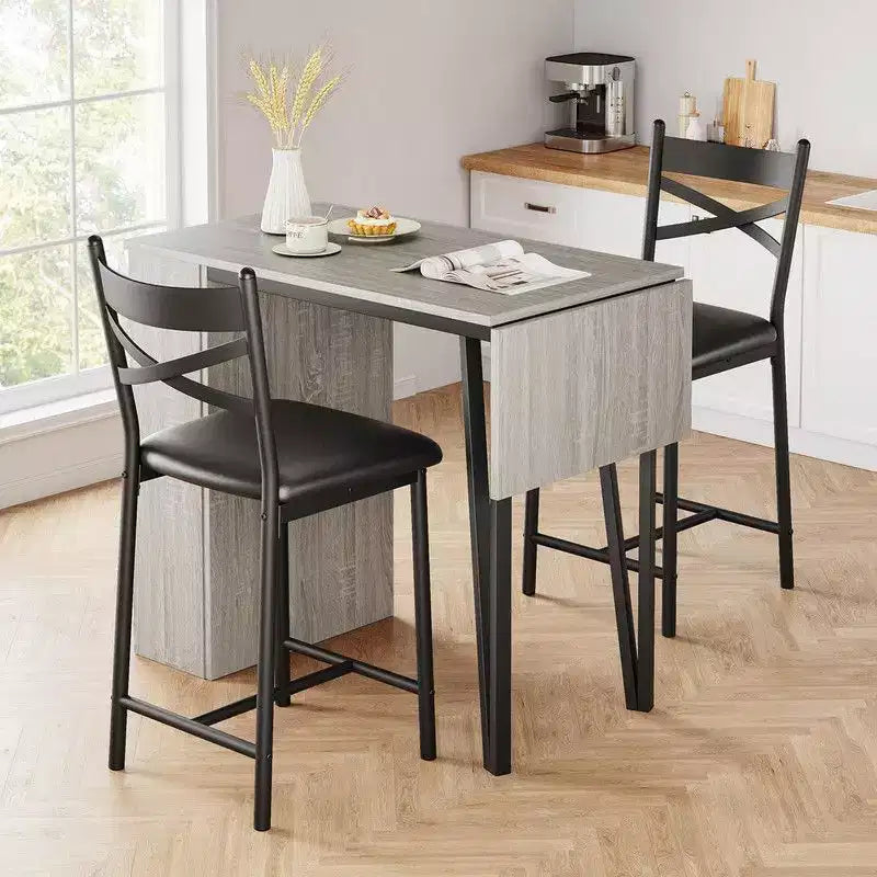 Coolmee Bar Table and Chairs Set, 3 Piece Bar Table Set with with Flip Top Extension and Storage Shelves, Dining Table Set for 2