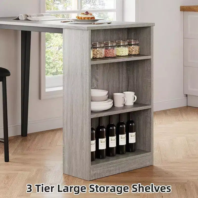 Coolmee Bar Table and Chairs Set, 3 Piece Bar Table Set with with Flip Top Extension and Storage Shelves, Dining Table Set for 2