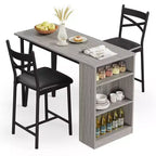 Coolmee Bar Table and Chairs Set, 3 Piece Bar Table Set with with Flip Top Extension and Storage Shelves, Dining Table Set for 2