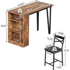 Coolmee Bar Table and Chairs Set, 3 Piece Bar Table Set with with Flip Top Extension and Storage Shelves, Dining Table Set for 2