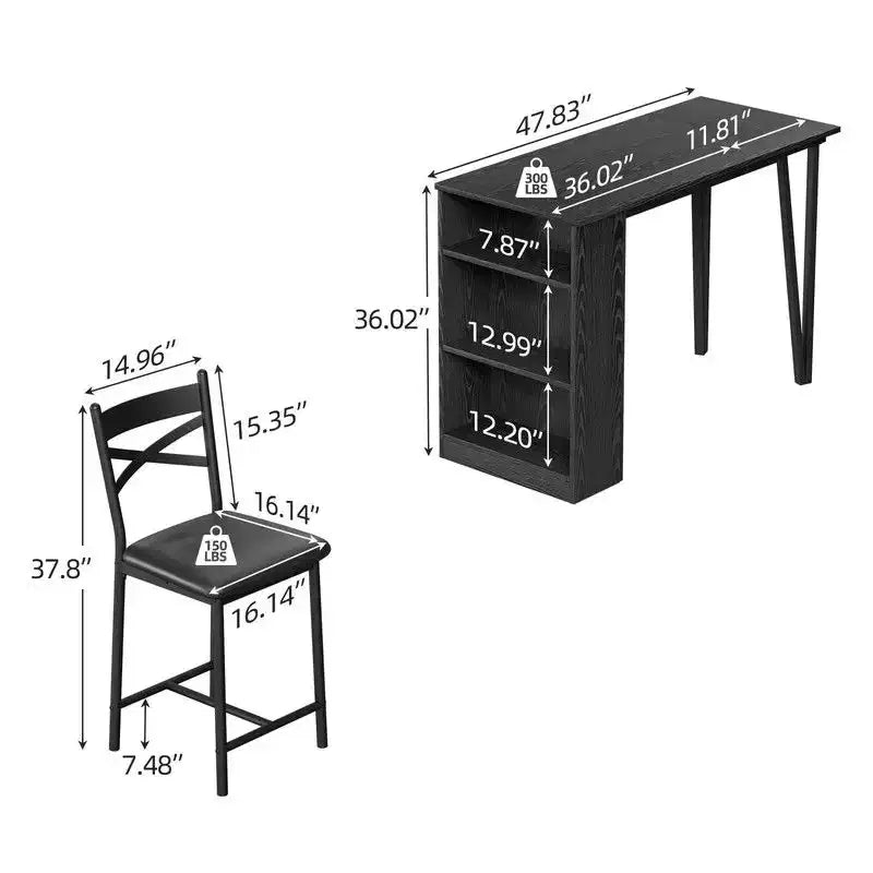 Coolmee Bar Table and Chairs Set, 3 Piece Bar Table Set with with Flip Top Extension and Storage Shelves, Dining Table Set for 2