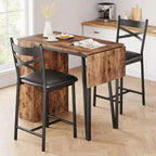 Coolmee Bar Table and Chairs Set, 3 Piece Bar Table Set with with Flip Top Extension and Storage Shelves, Dining Table Set for 2