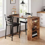 Coolmee Bar Table and Chairs Set, 3 Piece Bar Table Set with with Flip Top Extension and Storage Shelves, Dining Table Set for 2