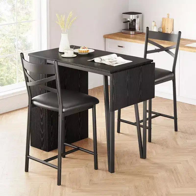 Coolmee Bar Table and Chairs Set, 3 Piece Bar Table Set with with Flip Top Extension and Storage Shelves, Dining Table Set for 2