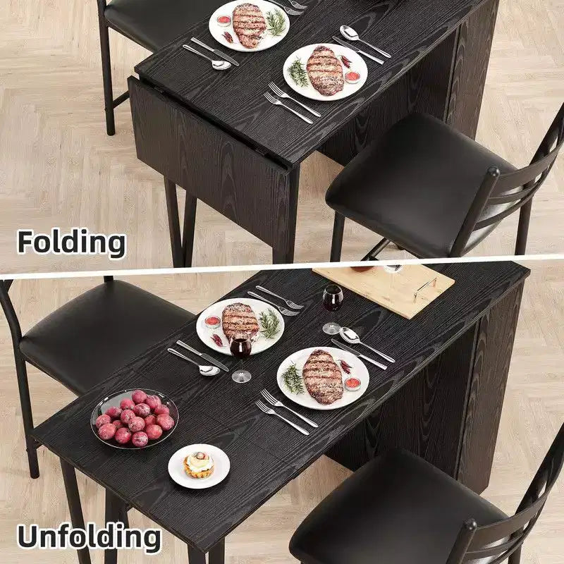 Coolmee Bar Table and Chairs Set, 3 Piece Bar Table Set with with Flip Top Extension and Storage Shelves, Dining Table Set for 2