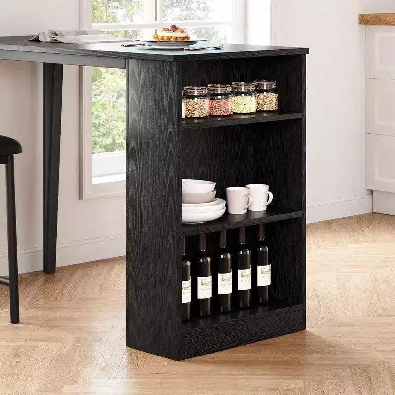 Coolmee Bar Table and Chairs Set, 3 Piece Bar Table Set with with Flip Top Extension and Storage Shelves, Dining Table Set for 2