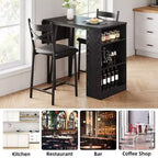 Coolmee Bar Table and Chairs Set, 3 Piece Bar Table Set with with Flip Top Extension and Storage Shelves, Dining Table Set for 2