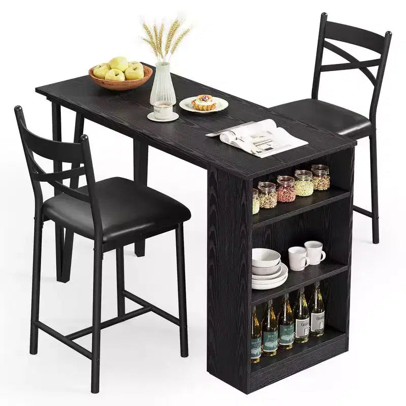 Coolmee Bar Table and Chairs Set, 3 Piece Bar Table Set with with Flip Top Extension and Storage Shelves, Dining Table Set for 2
