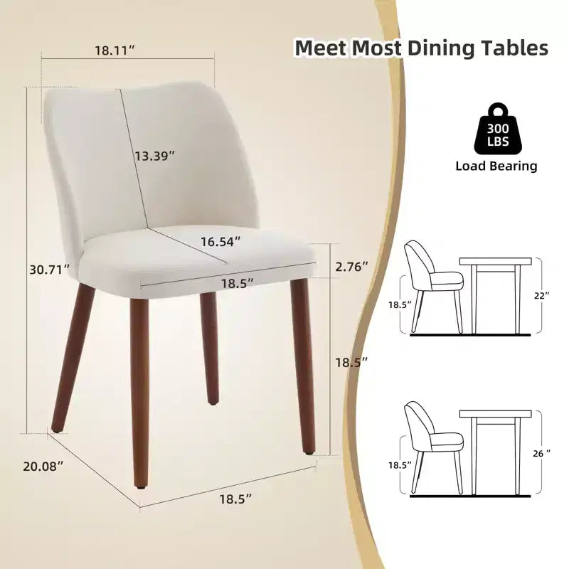 Set di 2 sedie da pranzo con gambe in legno, schienale a "orecchie" in tessuto con cuscini spessi per sala da pranzo, soggiorno