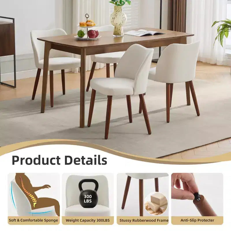 Set di 2 sedie da pranzo con gambe in legno, schienale a "orecchie" in tessuto con cuscini spessi per sala da pranzo, soggiorno