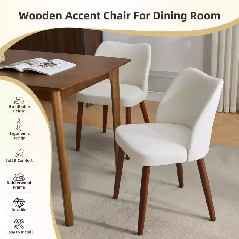 Set di 2 sedie da pranzo con gambe in legno, schienale a "orecchie" in tessuto con cuscini spessi per sala da pranzo, soggiorno