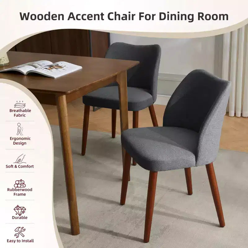 Set di 2 sedie da pranzo con gambe in legno, schienale a "orecchie" in tessuto con cuscini spessi per sala da pranzo, soggiorno