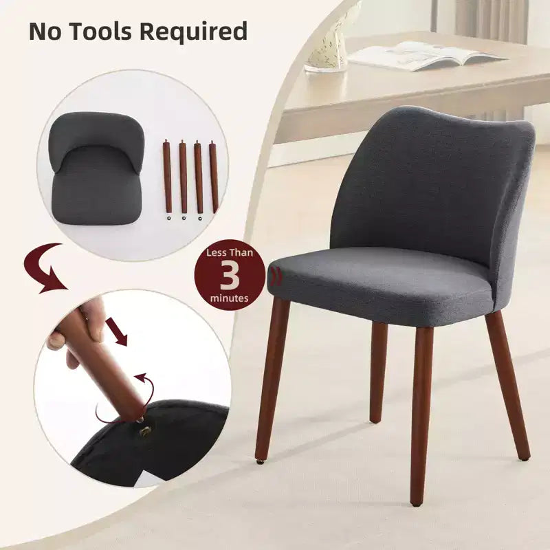Set di 2 sedie da pranzo con gambe in legno, schienale a "orecchie" in tessuto con cuscini spessi per sala da pranzo, soggiorno
