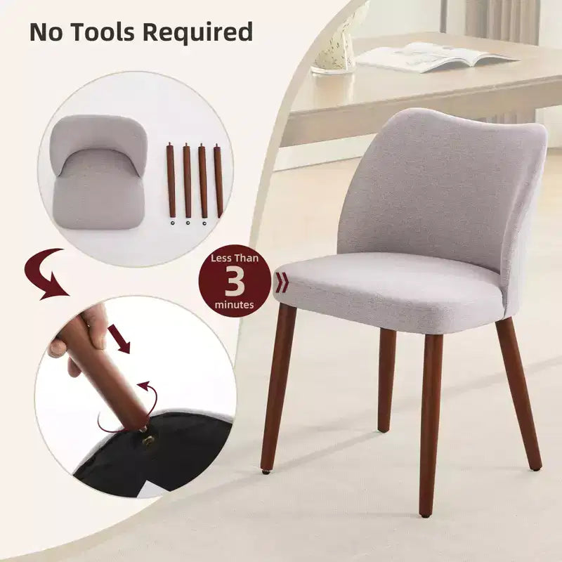 Set di 2 sedie da pranzo con gambe in legno, schienale a "orecchie" in tessuto con cuscini spessi per sala da pranzo, soggiorno