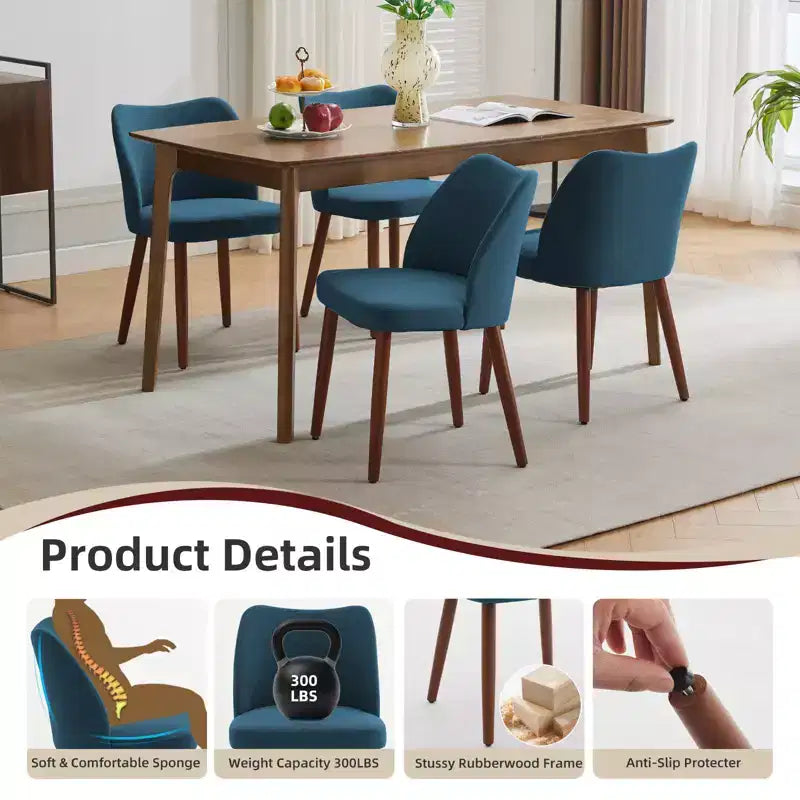 Set di 2 sedie da pranzo con gambe in legno, schienale a "orecchie" in tessuto con cuscini spessi per sala da pranzo, soggiorno