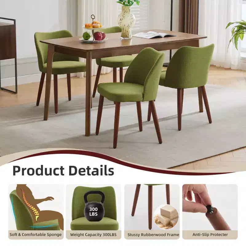Set di 2 sedie da pranzo con gambe in legno, schienale a "orecchie" in tessuto con cuscini spessi per sala da pranzo, soggiorno