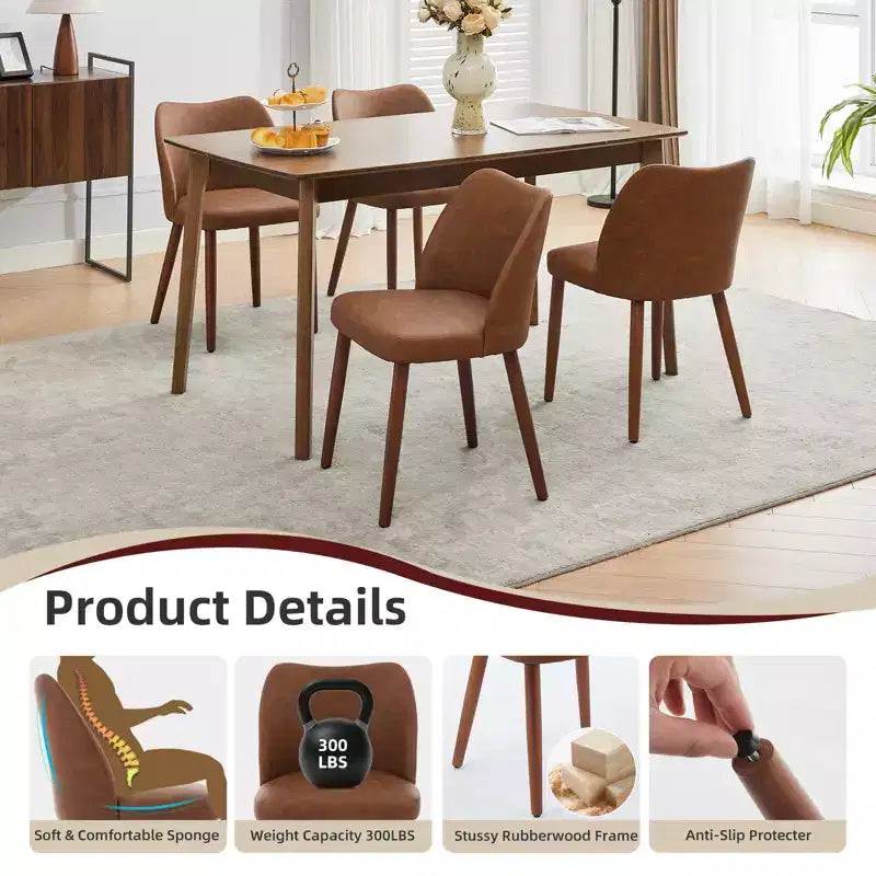 Set di 2 sedie da pranzo con gambe in legno, schienale a "orecchie" in tessuto con cuscini spessi per sala da pranzo, soggiorno