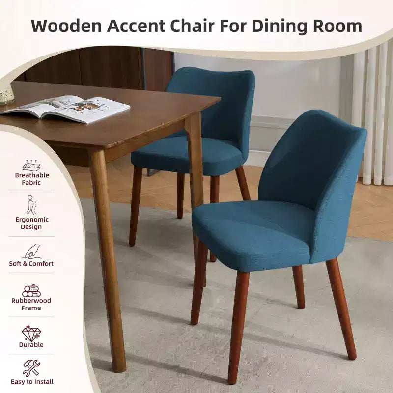 Set di 2 sedie da pranzo con gambe in legno, schienale a "orecchie" in tessuto con cuscini spessi per sala da pranzo, soggiorno