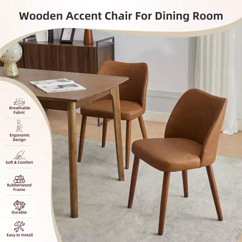 Set di 2 sedie da pranzo con gambe in legno, schienale a "orecchie" in tessuto con cuscini spessi per sala da pranzo, soggiorno