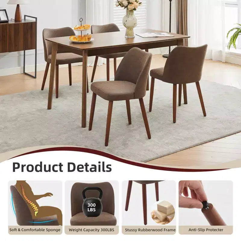 Set di 2 sedie da pranzo con gambe in legno, schienale a "orecchie" in tessuto con cuscini spessi per sala da pranzo, soggiorno