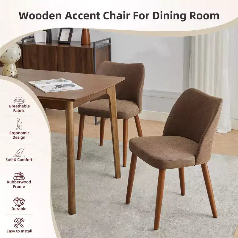 Set di 2 sedie da pranzo con gambe in legno, schienale a "orecchie" in tessuto con cuscini spessi per sala da pranzo, soggiorno