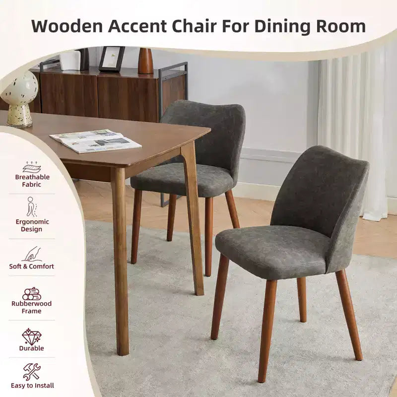 Set di 2 sedie da pranzo con gambe in legno, schienale a "orecchie" in tessuto con cuscini spessi per sala da pranzo, soggiorno
