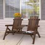 GDFStudio Eveline Rustic Patio 2-Seater Adirondack Slatted Bench with Table