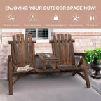 GDFStudio Eveline Rustic Patio 2-Seater Adirondack Slatted Bench with Table