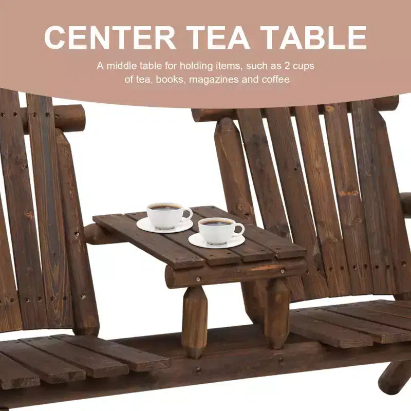 GDFStudio Eveline Rustic Patio 2-Seater Adirondack Slatted Bench with Table