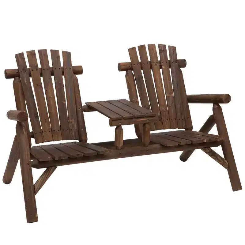 GDFStudio Eveline Rustic Patio 2-Seater Adirondack Slatted Bench with Table