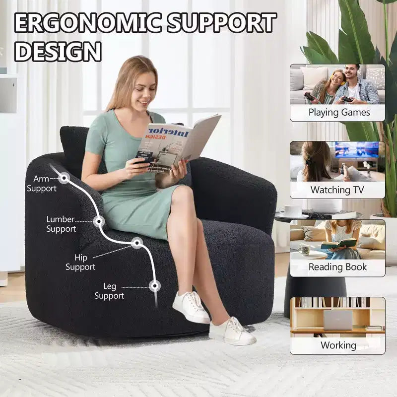 Okak Modern 360' Swivel Accent Chair Barrel Chairs with Soft Pillow,Small Arm Chair Single Sofa for Living Room,Office,Apartment