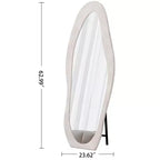 Okak 63*24 pollici Specchio da terra ondulato irregolare in flanella, Specchio a figura intera con cornice in legno e supporto, Specchio da parete per spogliatoio, soggiorno