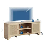 Coolmee Rattan TV Stand for Living Room, Boho Entertainment Center for 55, 65, 70 Inch TV, Wooden Console Cabinet with Storage and Shelf