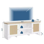 Coolmee Rattan TV Stand for Living Room, Boho Entertainment Center for 55, 65, 70 Inch TV, Wooden Console Cabinet with Storage and Shelf