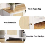 Coolmee Rattan TV Stand for Living Room, Boho Entertainment Center for 55, 65, 70 Inch TV, Wooden Console Cabinet with Storage and Shelf