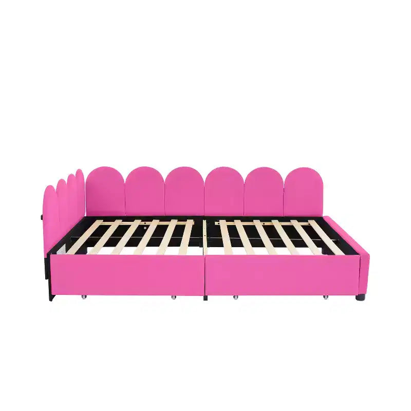 Bellemave Daybed imbottito a grandezza naturale con 2 cassetti portaoggetti, Daybed a L in velluto, Daybed imbottito per camera da letto e soggiorno, rosso rosa