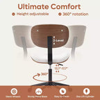 Bestier Bentwood Ergonomic Armless Home Office Desk Chair, Comfy Table Chair with Lumbar Support, PU Leather Height Adjustable Task Chair with Wheels
