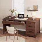 Scrivania Direzionale, Scrivania da Ufficio Domestico con Cassetti, Scrivania da Lavoro in Legno con Cassettiera, Scrivania per Computer per Lavoro, Studio, Scrittura, Bianco e Marrone