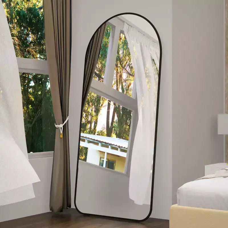 Specchio intero ad arco Okak 71*32IN, specchio da pavimento di grandi dimensioni con angoli arrotondati, specchio da parete per soggiorno, cabina armadio, nero