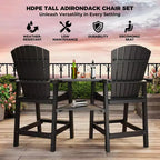 GustoWave Set di 2 Sedie Adirondack Alte, Sgabelli Alti in HDPE con Doppio Vassoio Connettore, Sedia Adirondack per 2 Persone Altezza Bar, Resistente a Tutte le Intemperie